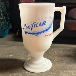 Goodyear Blimp 'Mayflower' milk glass Irish coffee mug 70s